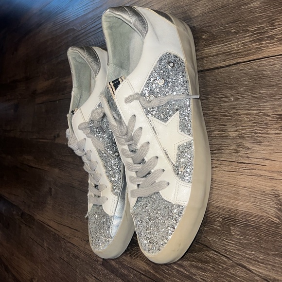 Silver Glitter Women's Sneakers - Picture 2 of 7
